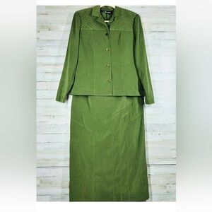 Sag Harbor Womens Olive Green Velour Dress & Jacket Size 16